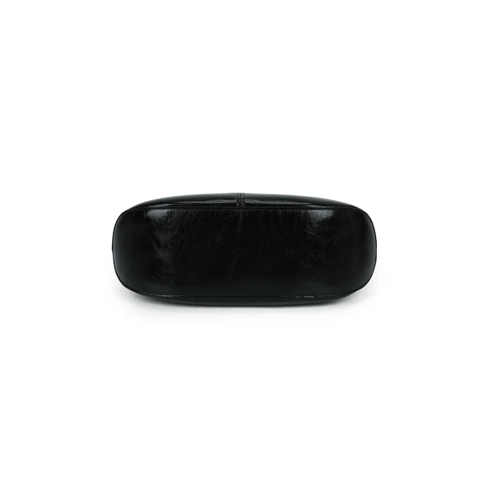 Dessous du Le Vellino noir, vue de la base arrondie du sac en synthétique lisse – réf. LS-76001