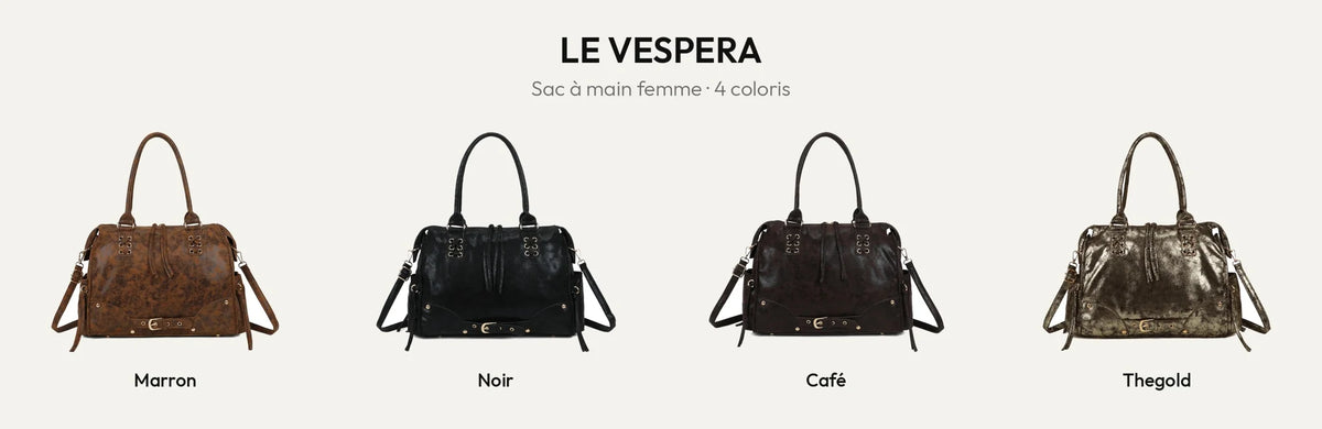 Le Vespera, sac à main bowling femme en 4 coloris : Marron, Noir, Coffee et THEGOLD – Gallantry Paris – réf. R-2084