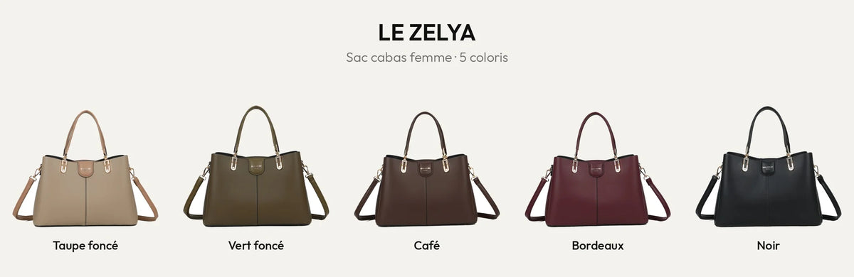 Sac cabas femme Le Zelya en 5 coloris : taupe foncé, vert foncé, coffee, bordeaux et noir – Gallantry Paris – réf. DQ-8735