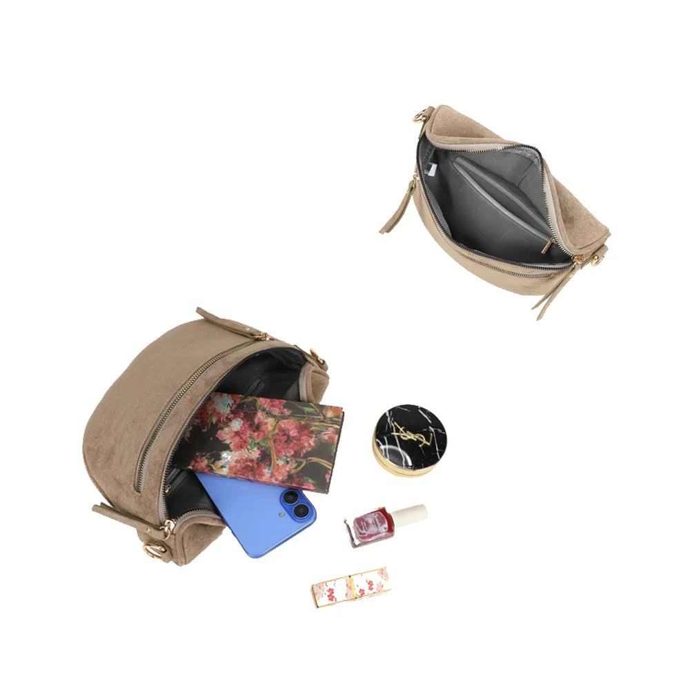 Intérieur du Léna Suédine taupe foncé : doublure synthétique grise et poche plate pour ranger – réf. Z-83051-9