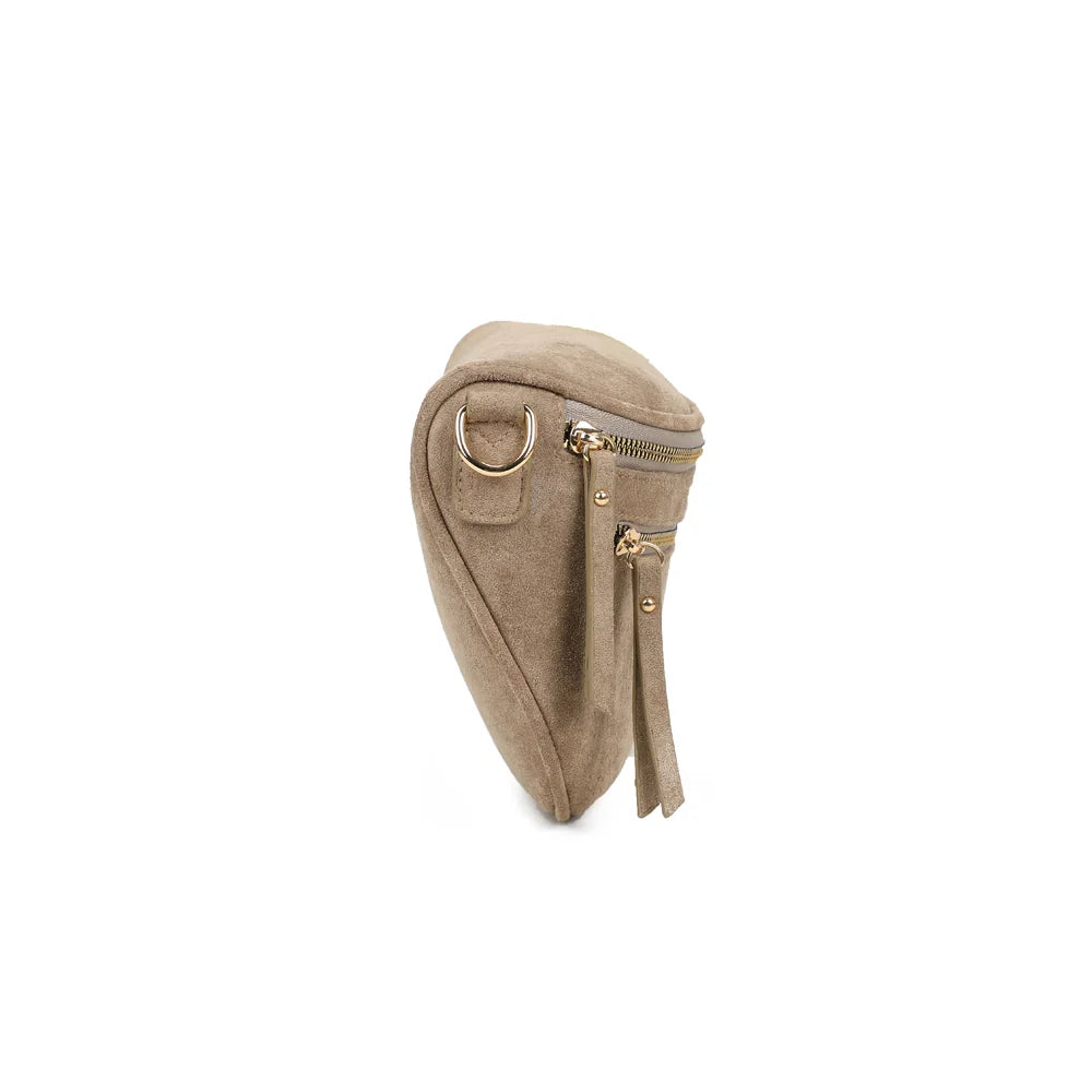 Profil du Léna Suédine taupe foncé : format compact de 10 cm de profondeur et anneaux dorés – réf. Z-83051-9