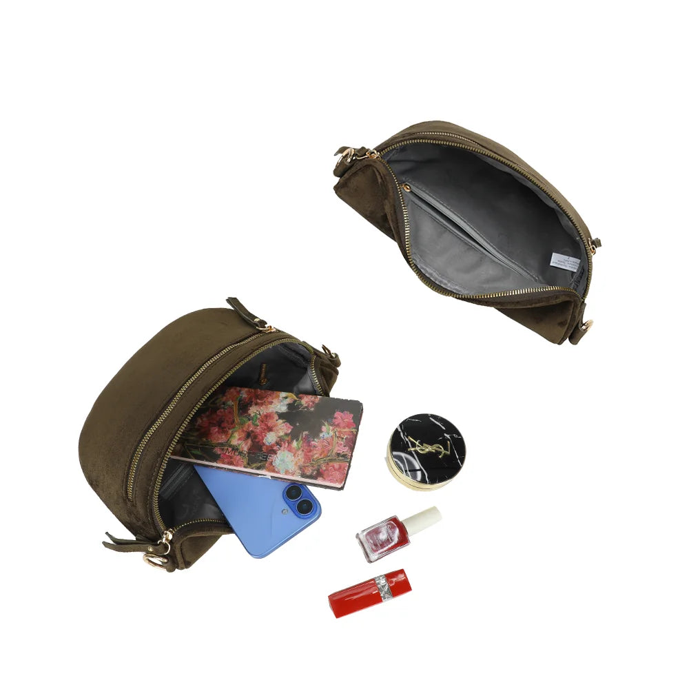 Intérieur du Léna Suédine vert foncé : doublure synthétique grise et poche plate pour ranger – réf. Z-83051-9
