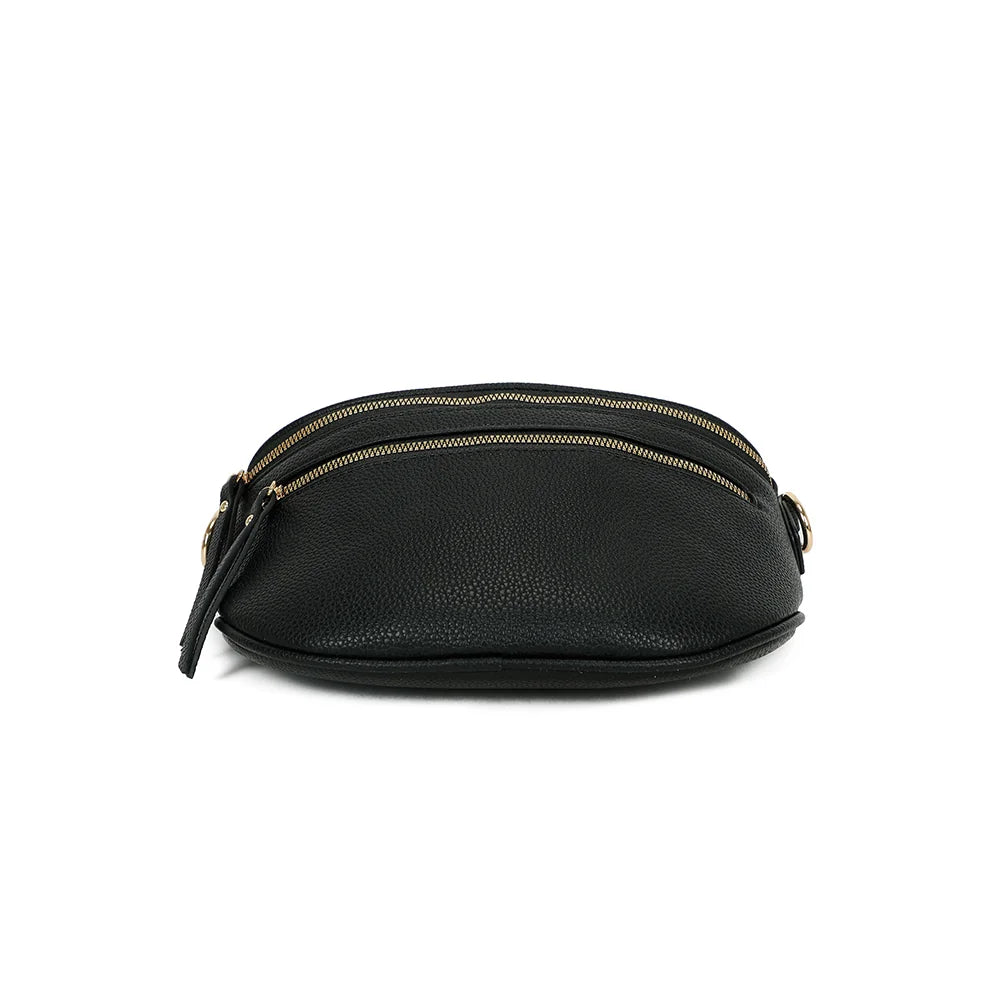 Dessous arrondi du Léonie noir en simili cuir grainé, vu depuis la base de ce format compact – réf. Z-83051-8