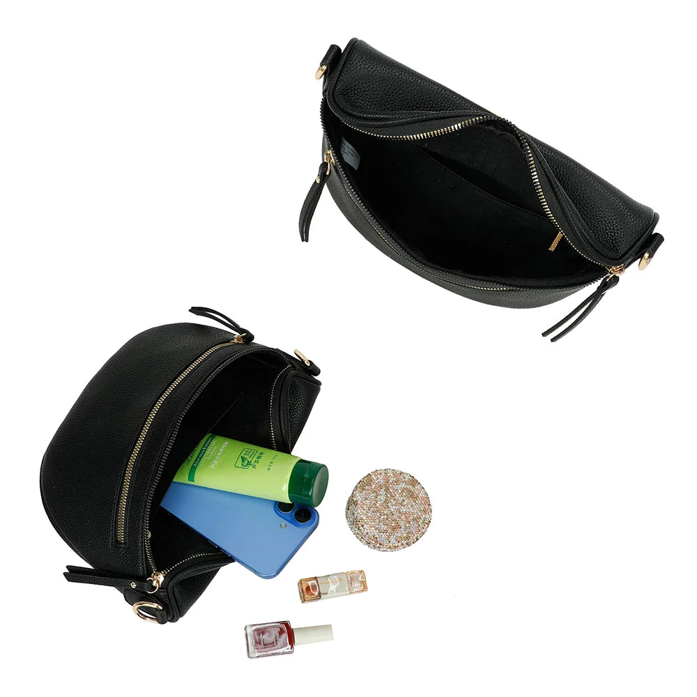 Intérieur du Léonie noir : compartiment principal zippé avec poche intérieure, téléphone et maquillage – réf. Z-83051-8