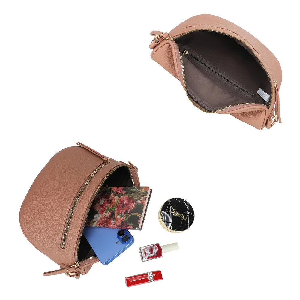 Intérieur du Léonie rose foncé : compartiment principal zippé avec poche intérieure, téléphone et maquillage – réf. Z-83051-8