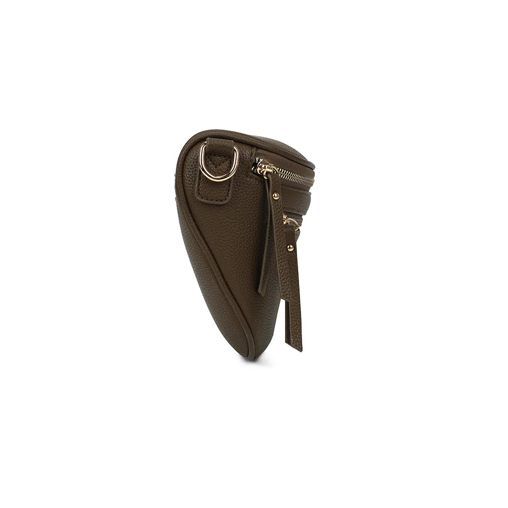 Profil du sac banane Léonie vert foncé : 10 cm de profondeur et anneau doré pour la bandoulière – réf. Z-83051-8