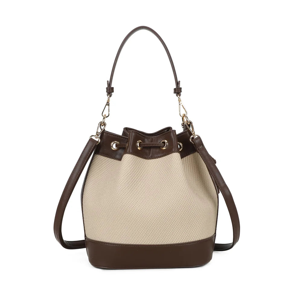 Dos du Lila Bucket taupe/coffee : toile texturée encadrée de finitions synthétiques lisses – réf. KJ-62050-2