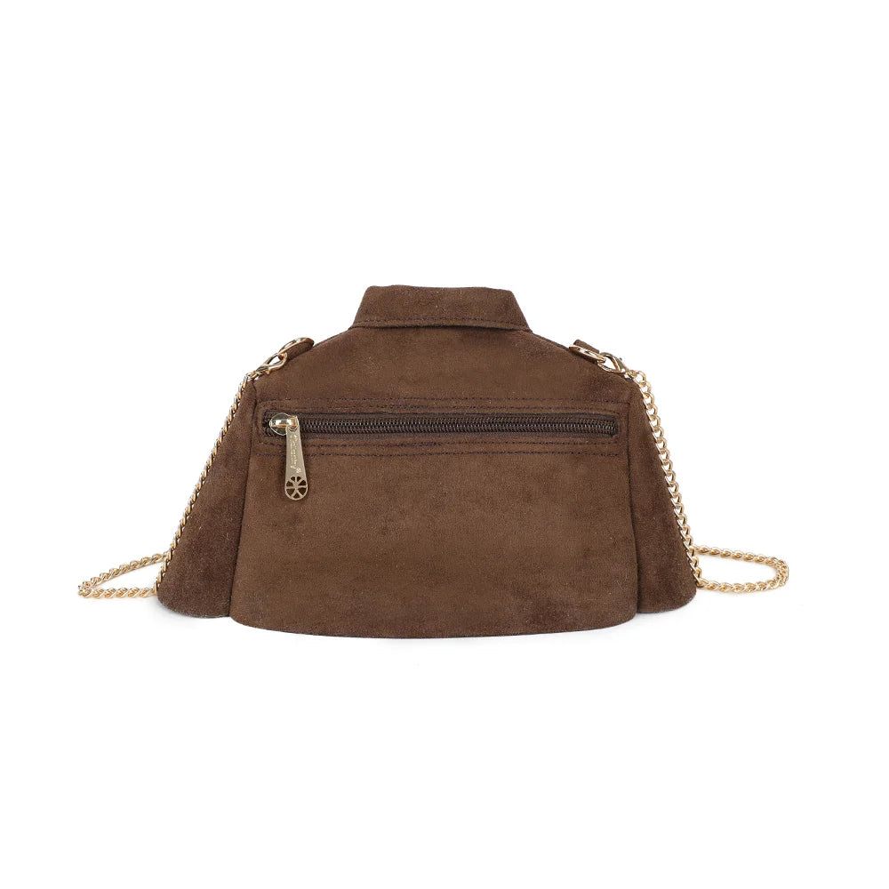 Dos du sac Lily café, finition synthétique effet suédine douce et silhouette nette de petite veste – réf. R-2034