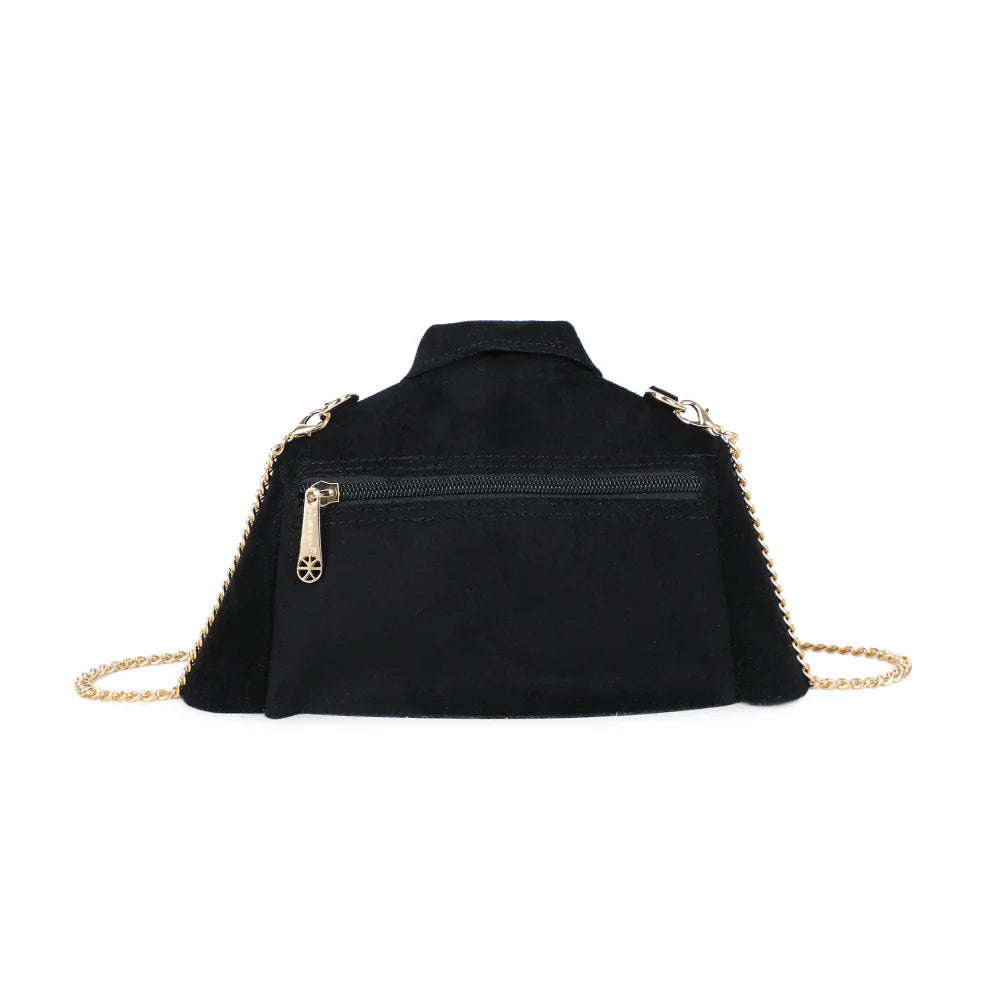 Dos du sac Lily noir, finition synthétique effet suédine douce et silhouette nette de petite veste – réf. R-2034