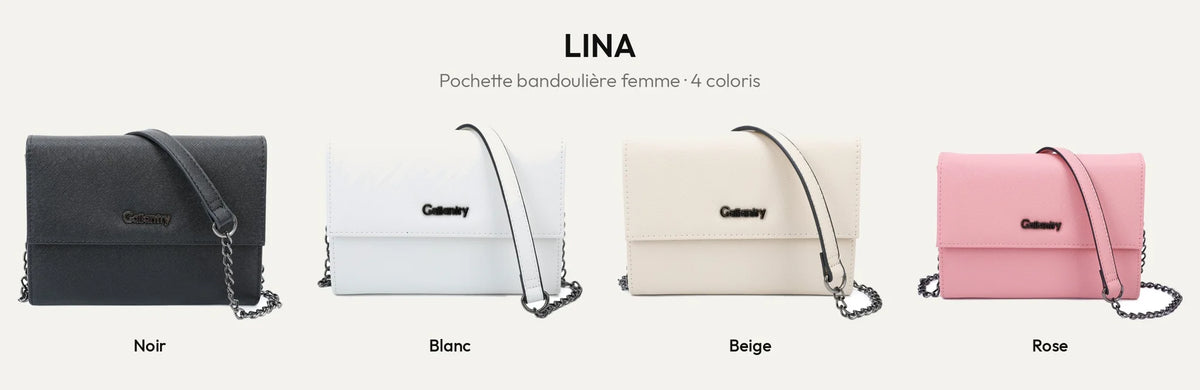 Pochette bandoulière femme Lina en Noir, Blanc, Beige et Rose – Gallantry Paris – réf. L-86006