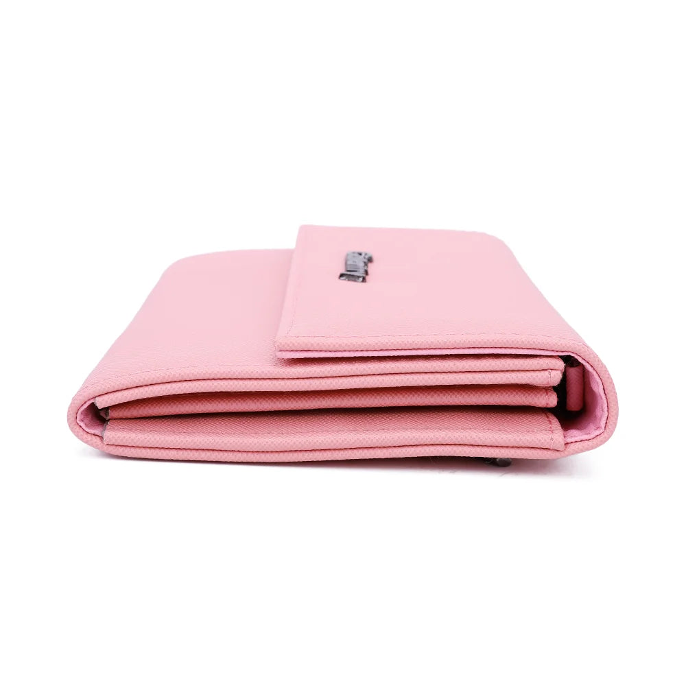 Profil de la pochette Lina rose : 3 cm d’épaisseur seulement, silhouette fine et légère – réf. L-86006