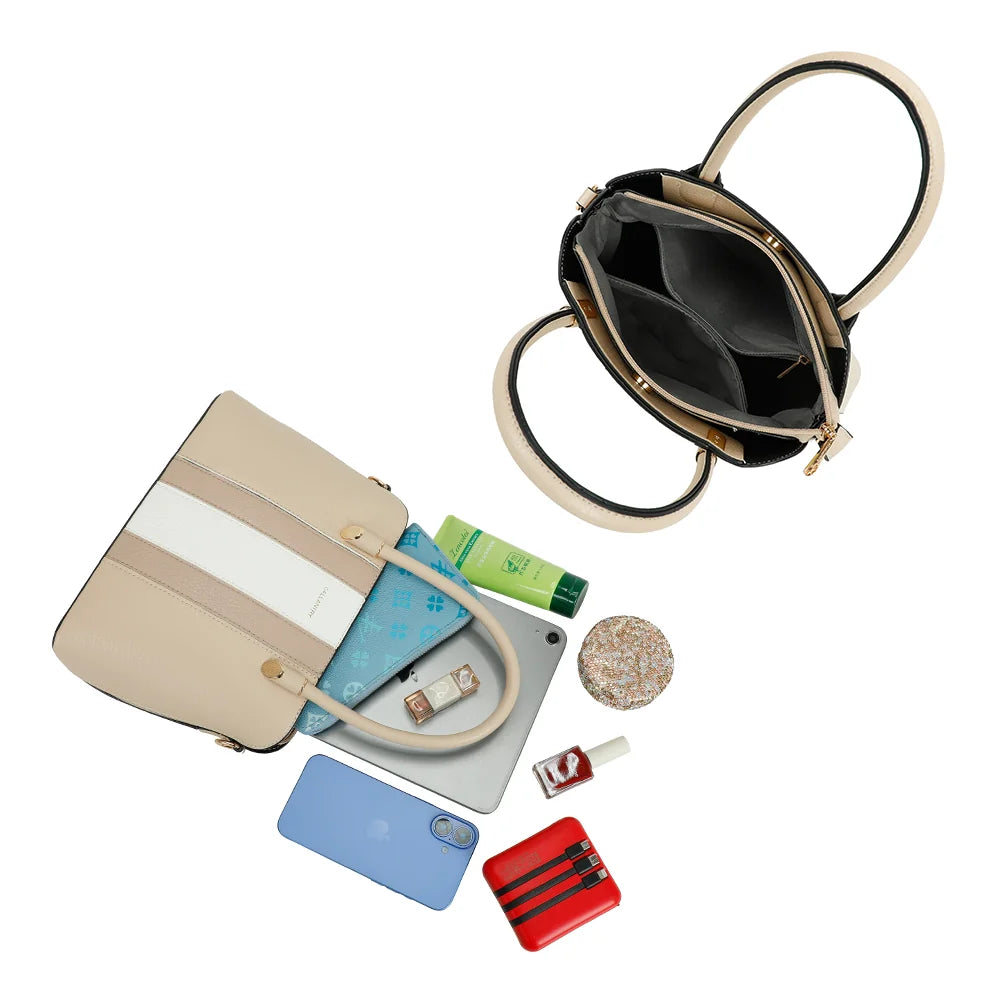 Intérieur du Linéa beige : fermeture zippée et plusieurs poches pour ranger téléphone et essentiels – réf. KJ-62051