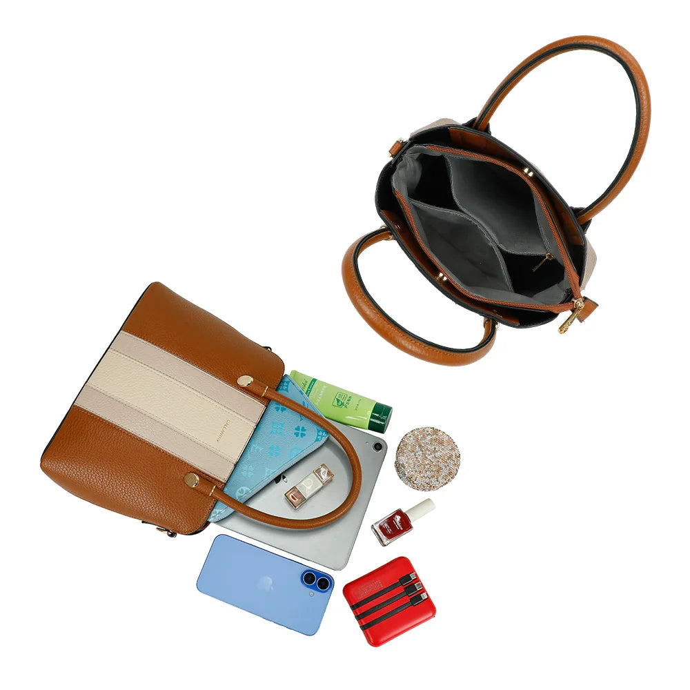 Intérieur du Linéa marron : fermeture zippée et plusieurs poches pour ranger téléphone et essentiels – réf. KJ-62051