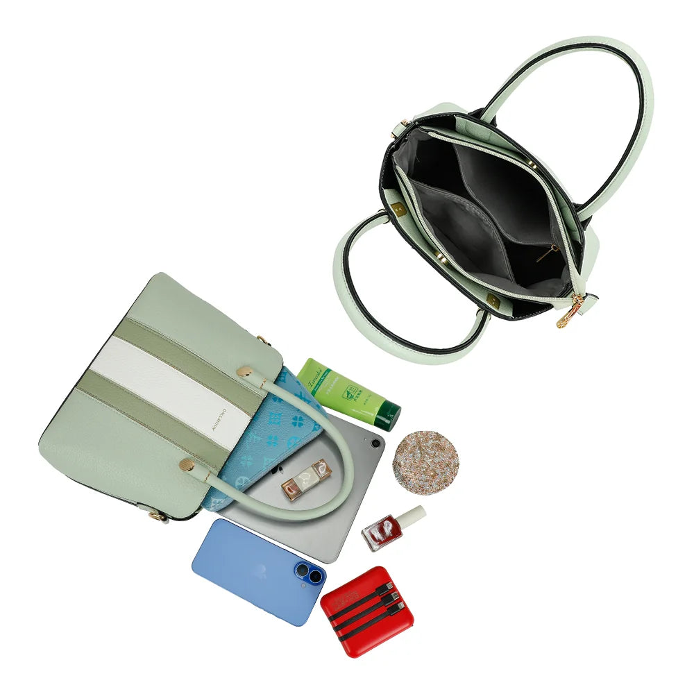 Intérieur du Linéa vert clair : fermeture zippée et plusieurs poches pour ranger téléphone et essentiels – réf. KJ-62051