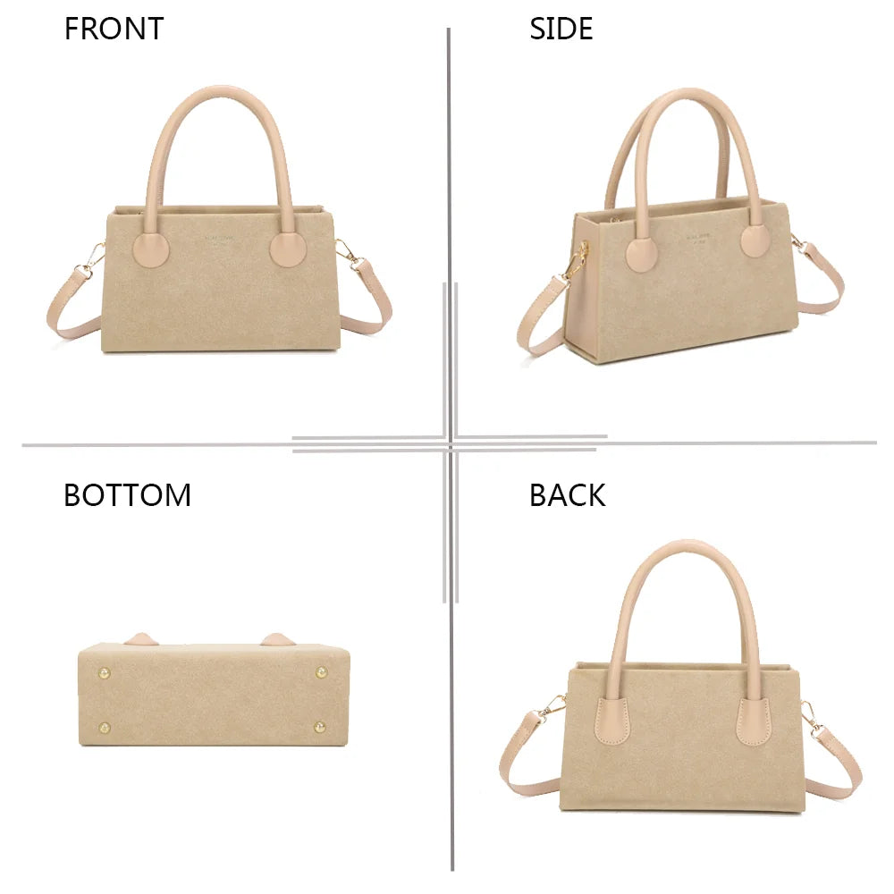 Le Liora taupe en quatre vues : face, profil, dessous et dos de ce sac à main structuré – réf. YL-26014-1