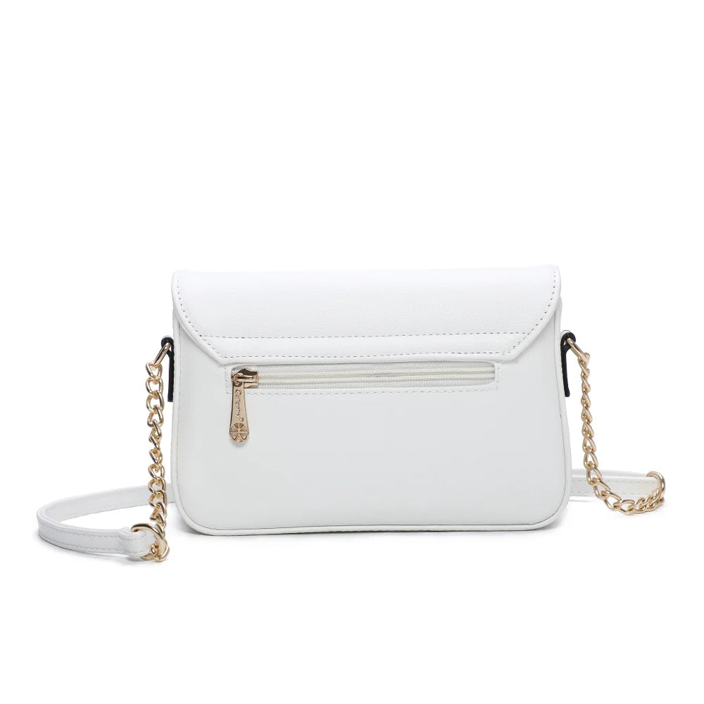 Dos de Lisa blanc, surface synthétique à la texture saffiano et lanière de bandoulière – réf. C-7097