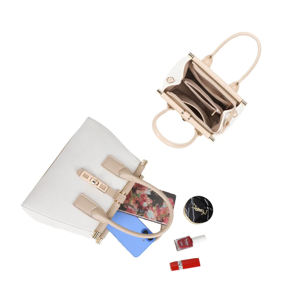 Intérieur compartimenté du Loria Signature beige/taupe, pour ranger téléphone et petits essentiels – réf. A-9165