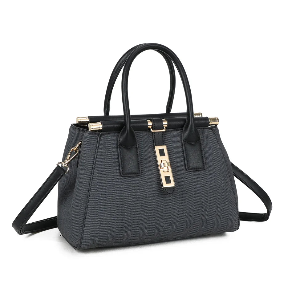 Loria Signature noir vu de trois quarts : silhouette structurée et cadre à embouts dorés – réf. A-9165