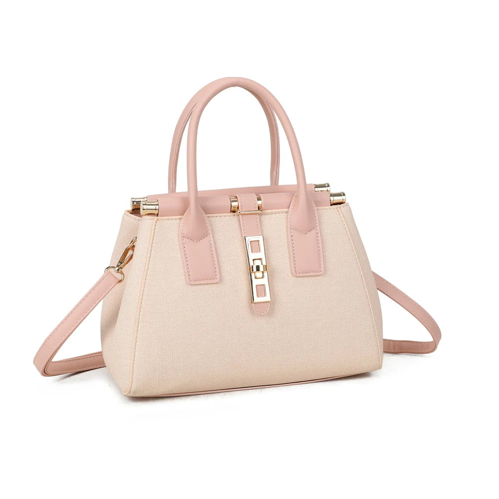 Loria Signature rose vu de trois quarts : silhouette structurée et cadre à embouts dorés – réf. A-9165