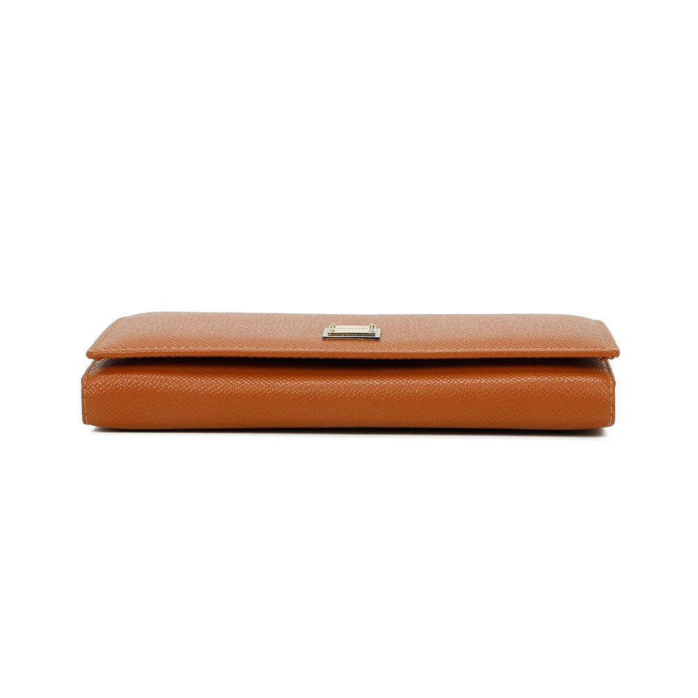 Dessous du portefeuille Loulou camel, finitions nettes et surpiqûres soignées – réf. FD-81001