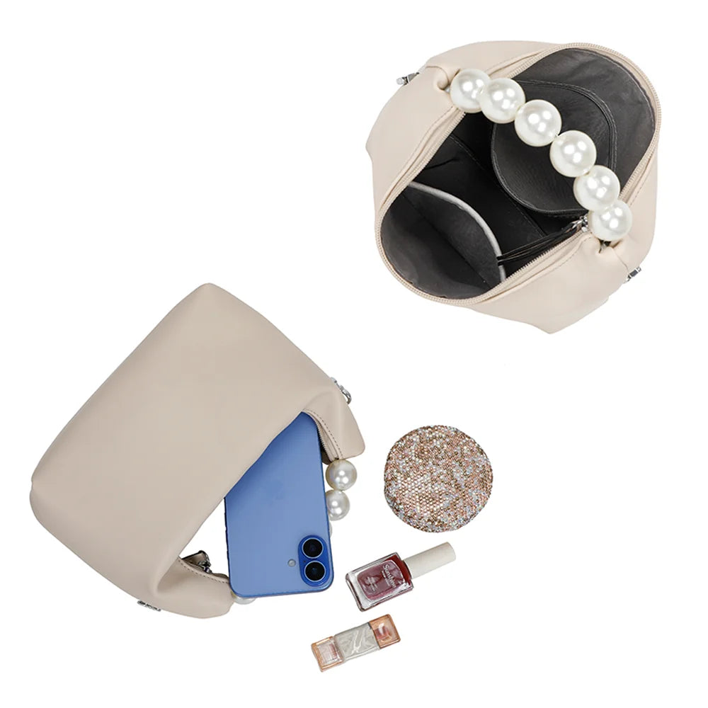 Intérieur du Lumière Perle beige : compartiment zippé pour le téléphone et les petits essentiels – réf. KJ-62044