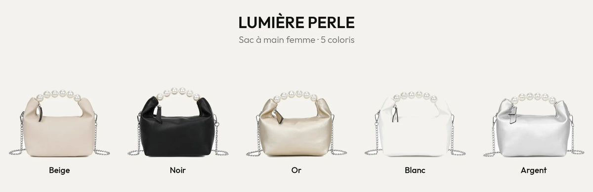 Sac à main Lumière Perle à poignée perles en beige, noir, blanc, or et argent – Gallantry Paris – réf. KJ-62044