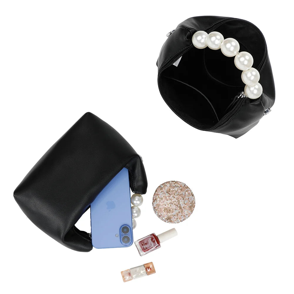 Intérieur du Lumière Perle noir : compartiment zippé pour le téléphone et les petits essentiels – réf. KJ-62044