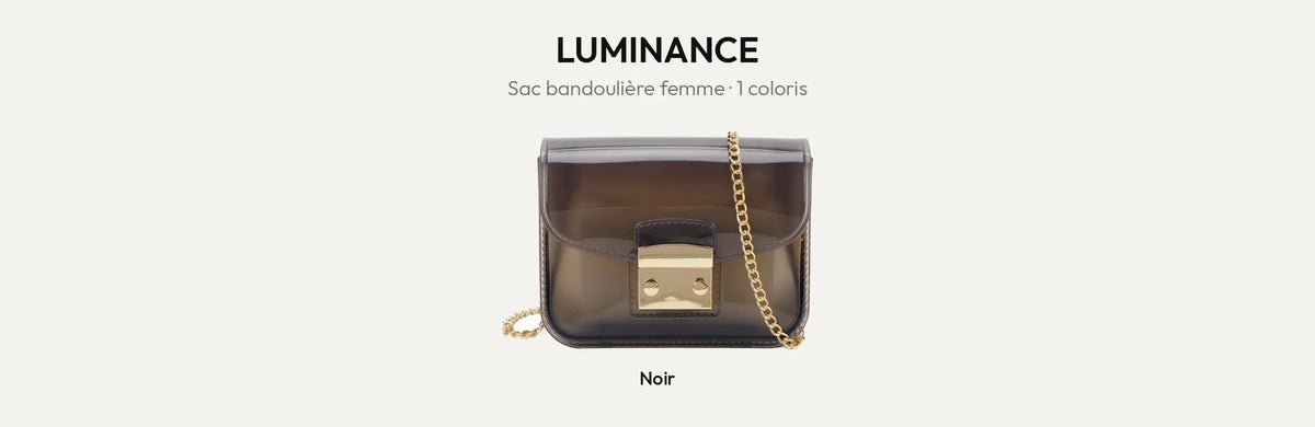 Sac bandoulière femme Luminance en plastique transparent brun fumé, chaîne dorée – Gallantry Paris – réf. MS-75004