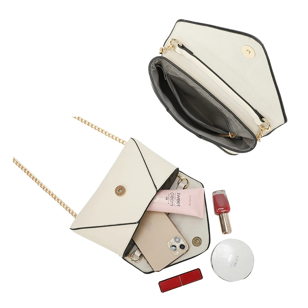 Intérieur de Luminia beige : compartiment principal, poche zippée et bouton pression – réf. R-1702