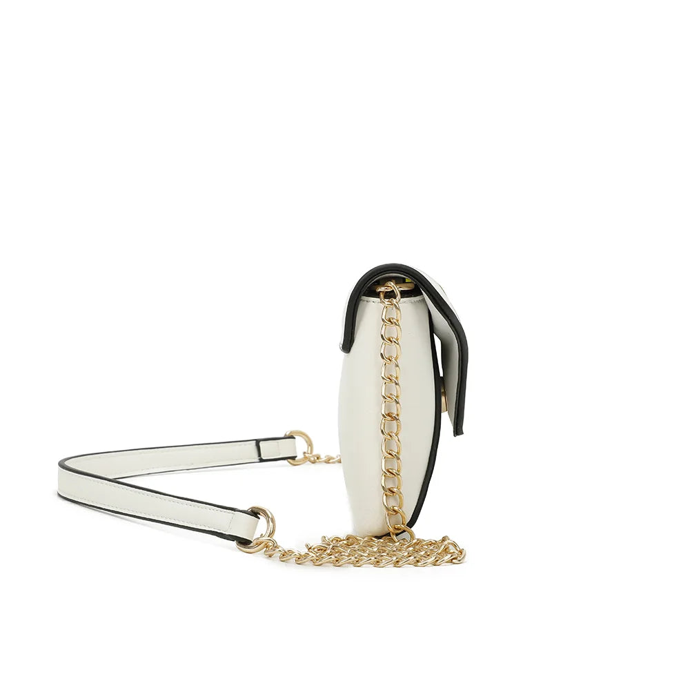 Profil de la pochette Luminia blanc : format fin de 3 cm, facile à glisser partout – réf. R-1702