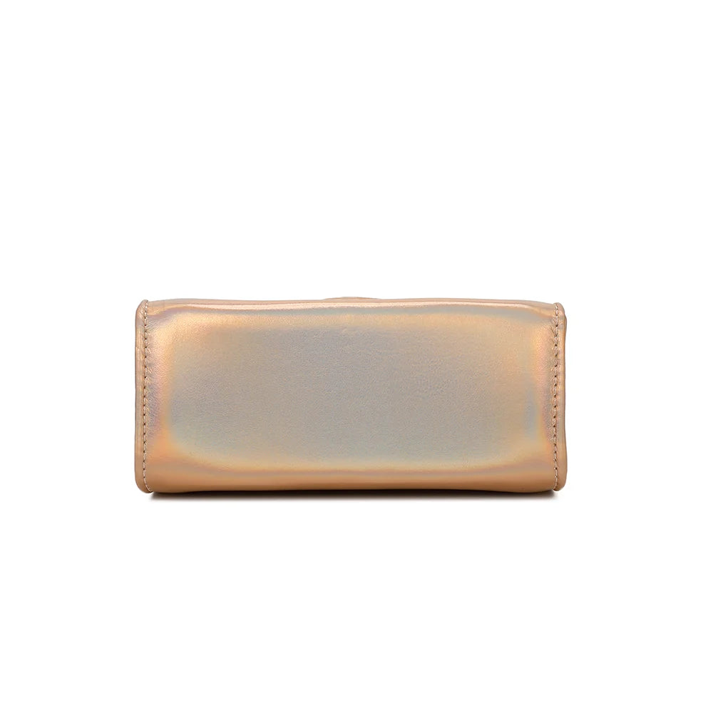 Dessous du Luna champagne : base rectangulaire de 17 × 7,5 cm pour un sac qui tient bien posé – réf. R-1916