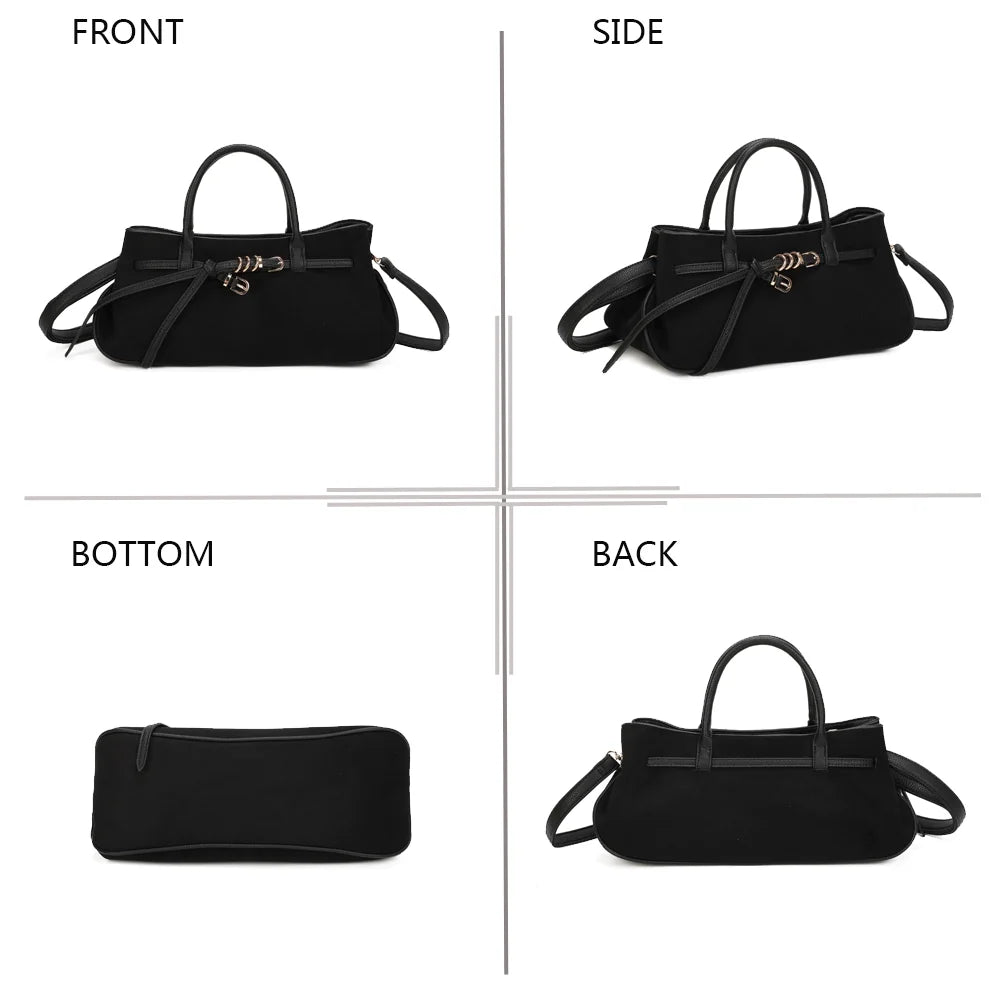 Lunéa noir sous quatre angles : face, côté, dessous et dos du sac à main – réf. R-2022-1