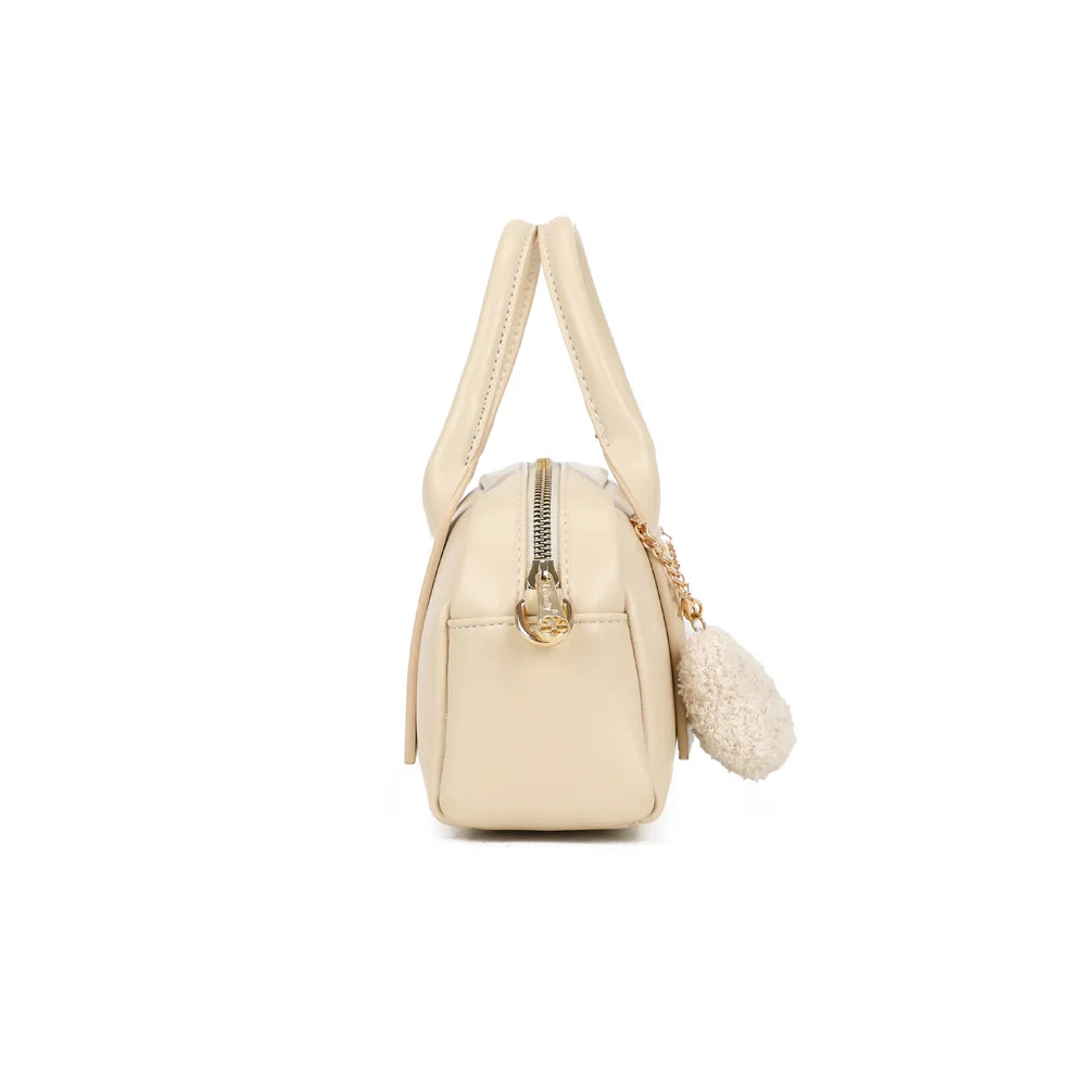 Profil du Lya beige avec anneau doré et mousqueton pour accrocher la bandoulière amovible – réf. KJ-62067