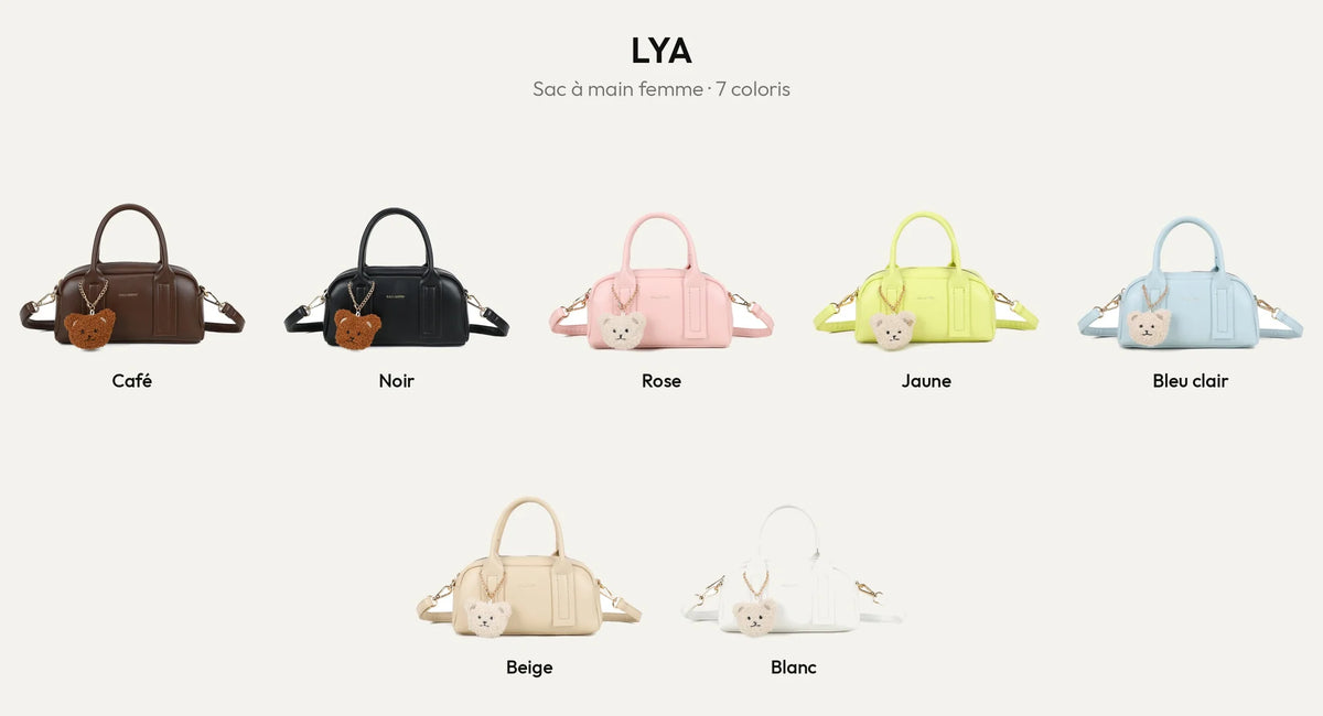 Sac à main femme Lya en 7 coloris : Coffee, Noir, Rose, Jaune, Bleu Clair, Beige et Blanc – Gallantry Paris – réf. KJ-62067