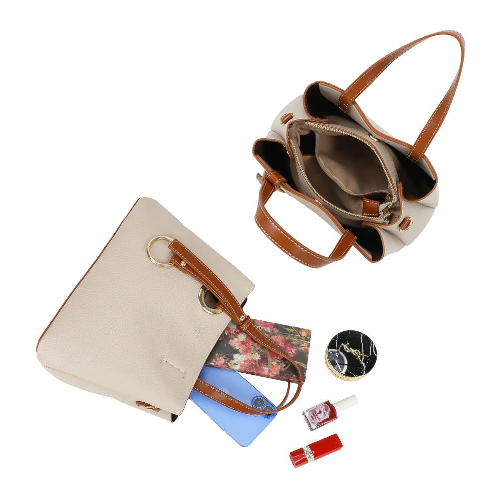 Intérieur du Madeleine taupe/marron : trois compartiments dont un central zippé – réf. DG-5815