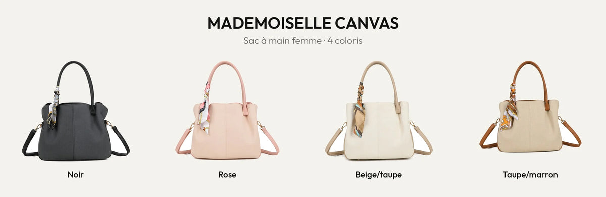 Sac à main femme Mademoiselle Canvas en toile chevron, en 4 coloris – Gallantry Paris – réf. A-9157