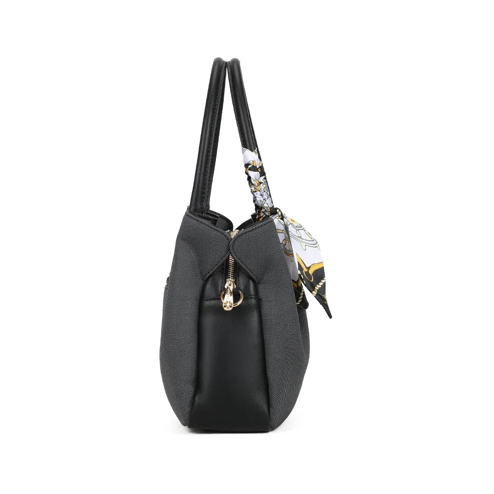 Profil du Mademoiselle Canvas noir : côté en synthétique lisse et anneau doré pour la bandoulière – réf. A-9157