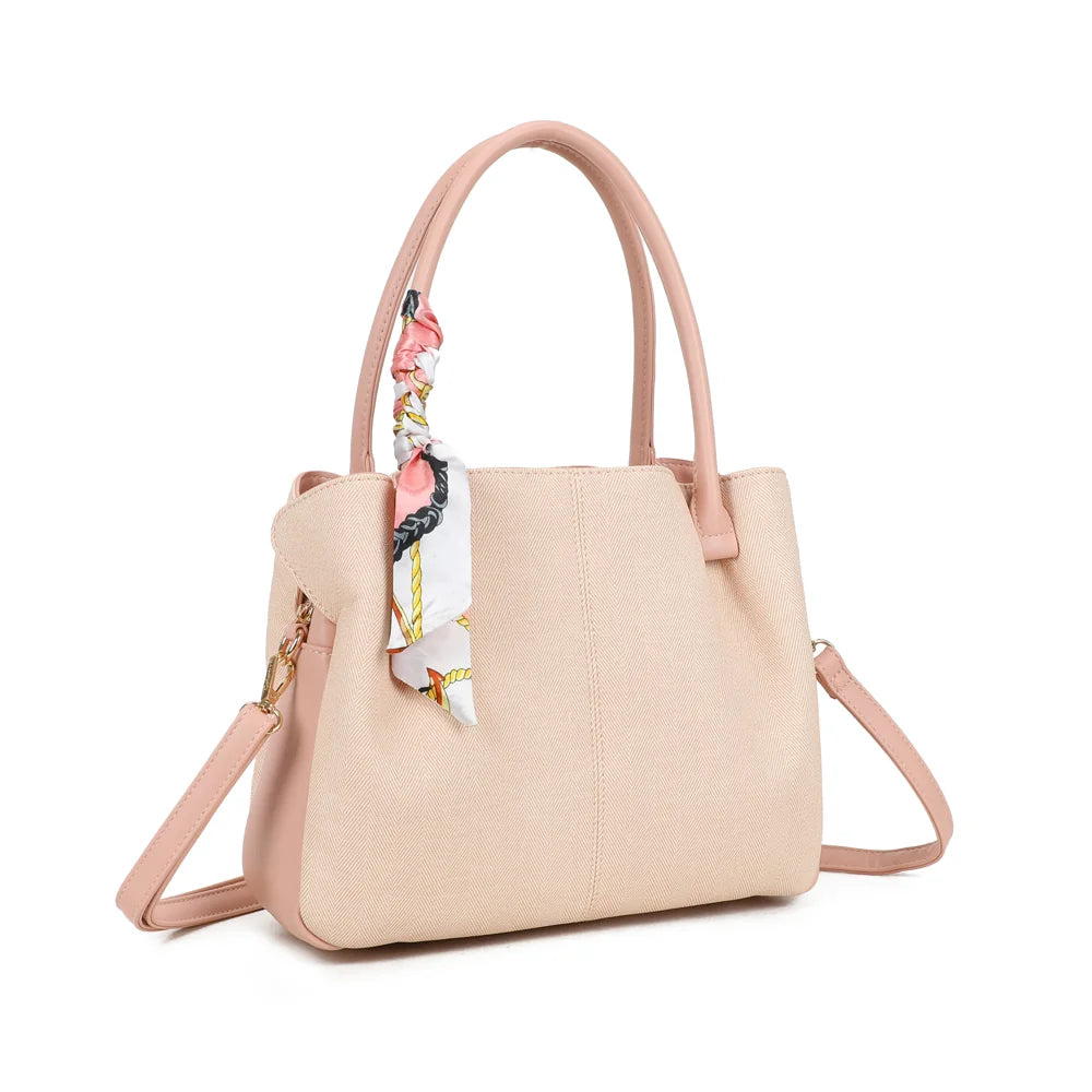 Mademoiselle Canvas rose vu de trois quarts : forme souple, côtés synthétiques contrastés et attache dorée – réf. A-9157