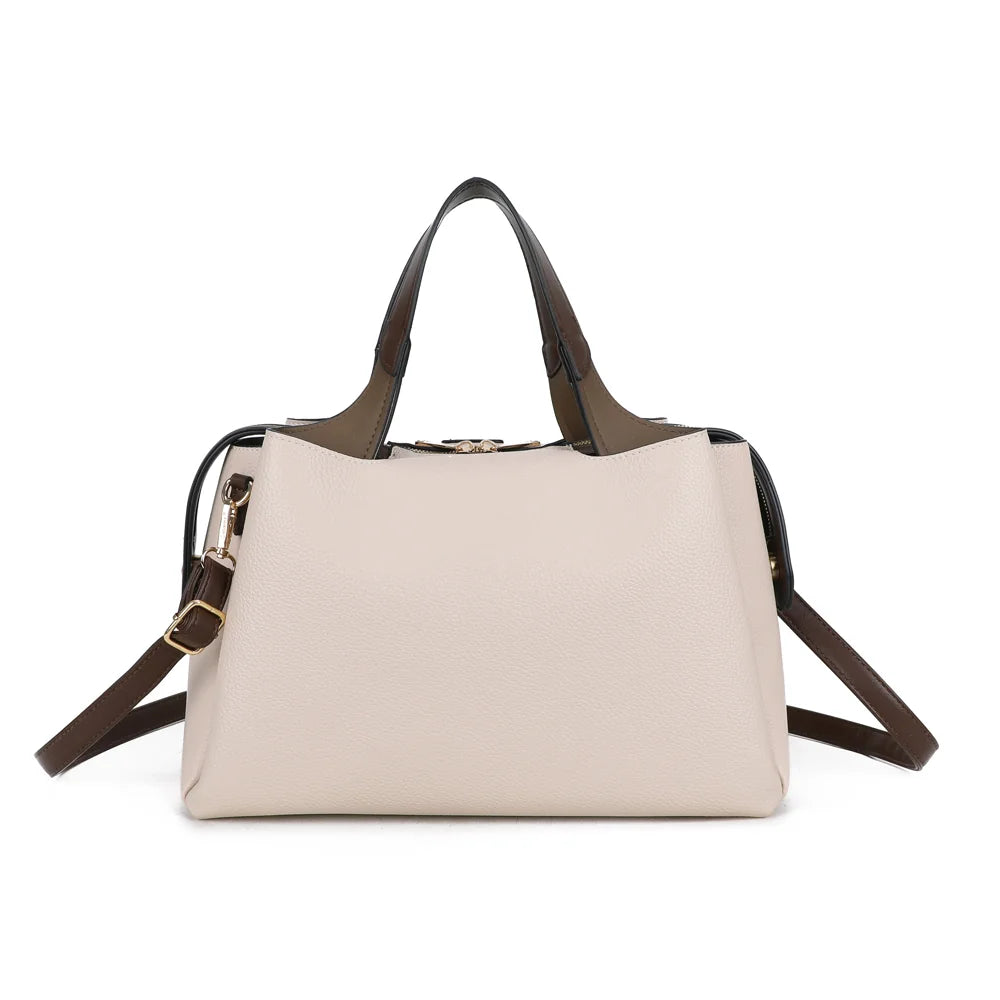 Dos du Madison Chic beige/coffee : simili cuir grainé uni et poignées marron bicolores – réf. M-9458