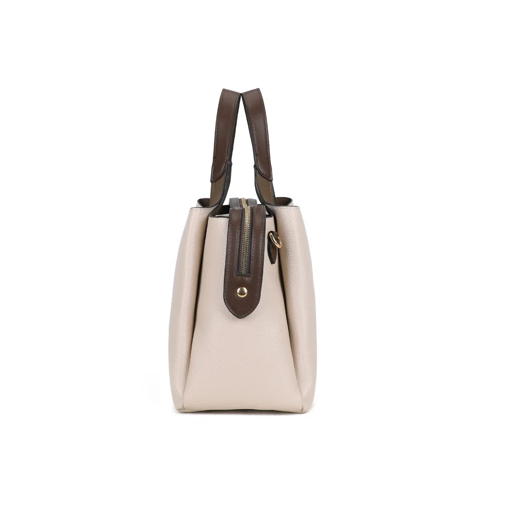 Profil du Madison Chic beige/coffee : 14 cm de profondeur et patte marron pour la bandoulière – réf. M-9458