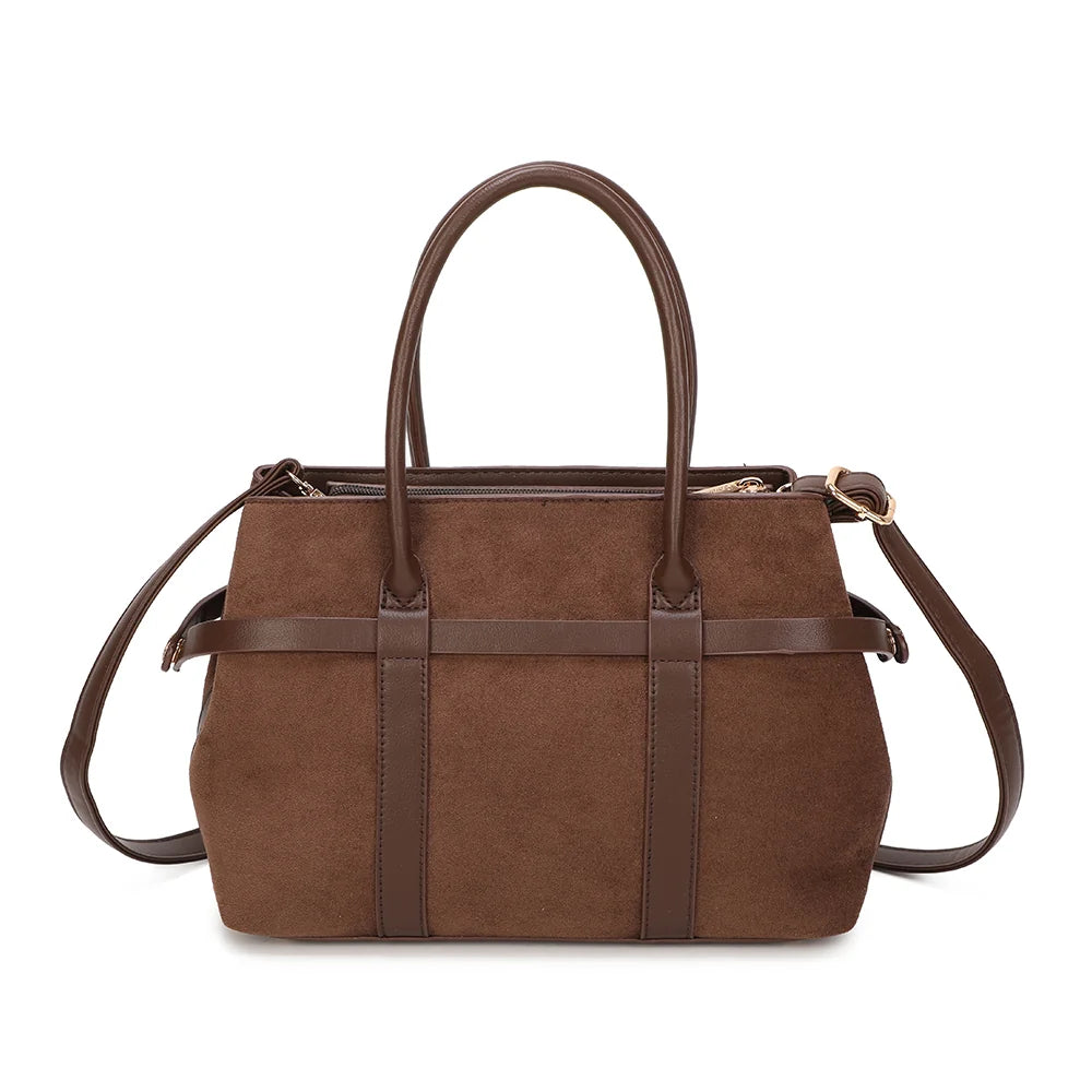 Dos du sac Maëva café, bandes lisses verticales et surface à l’aspect suédé – réf. R-2019