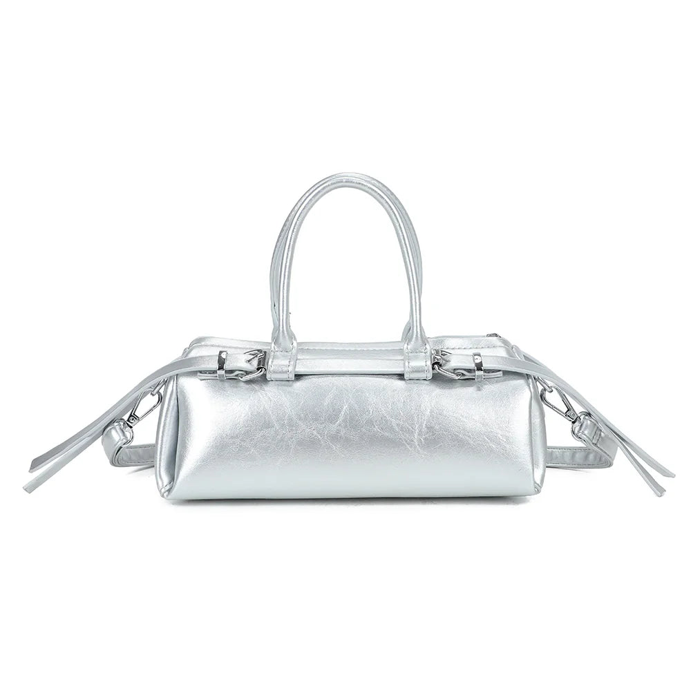 Dos du sac Maïa argent, surface vernie légèrement texturée et anses arrondies – réf. KJ-62062