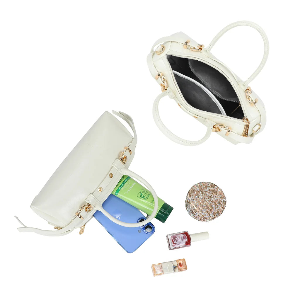 Intérieur zippé du sac Maïa blanc : compartiment central et poches pour l’essentiel – réf. KJ-62062