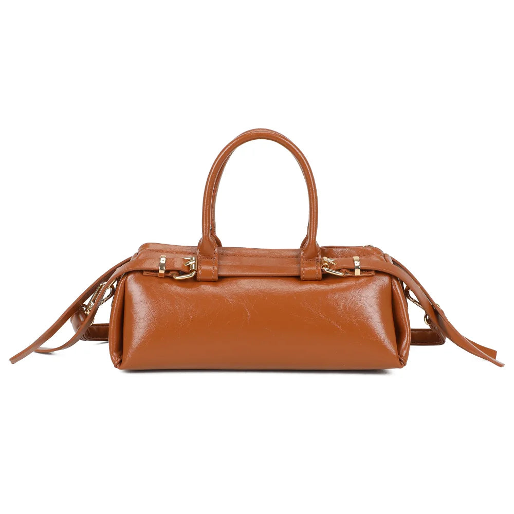 Dos du sac Maïa marron, surface vernie légèrement texturée et anses arrondies – réf. KJ-62062