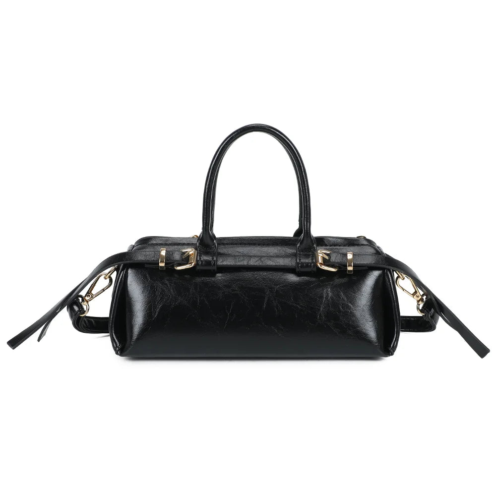 Dos du sac Maïa noir, surface vernie légèrement texturée et anses arrondies – réf. KJ-62062