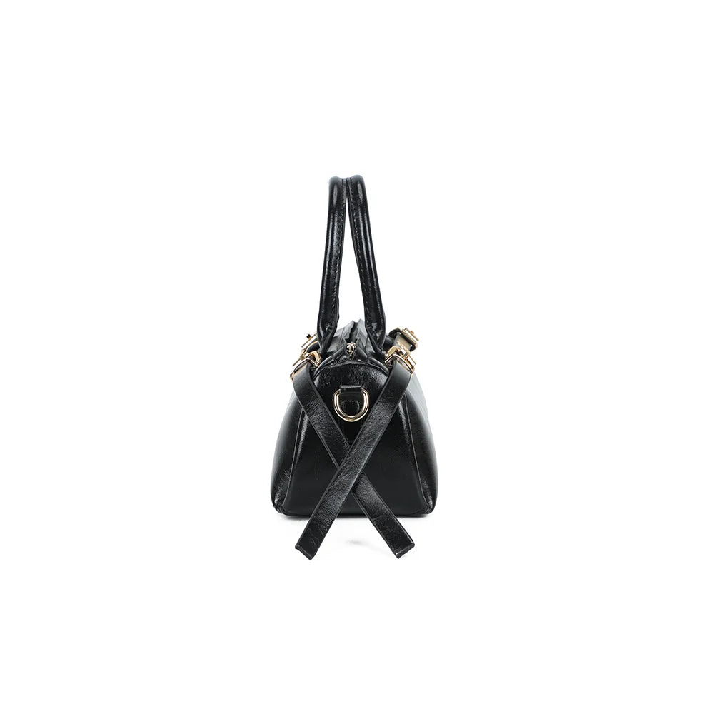 Profil du sac Maïa noir avec son attache de bandoulière à mousqueton doré – réf. KJ-62062