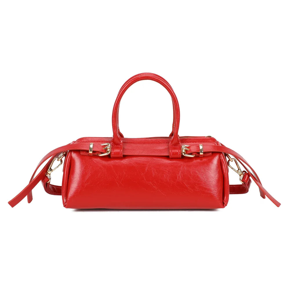 Dos du sac Maïa rouge, surface vernie légèrement texturée et anses arrondies – réf. KJ-62062
