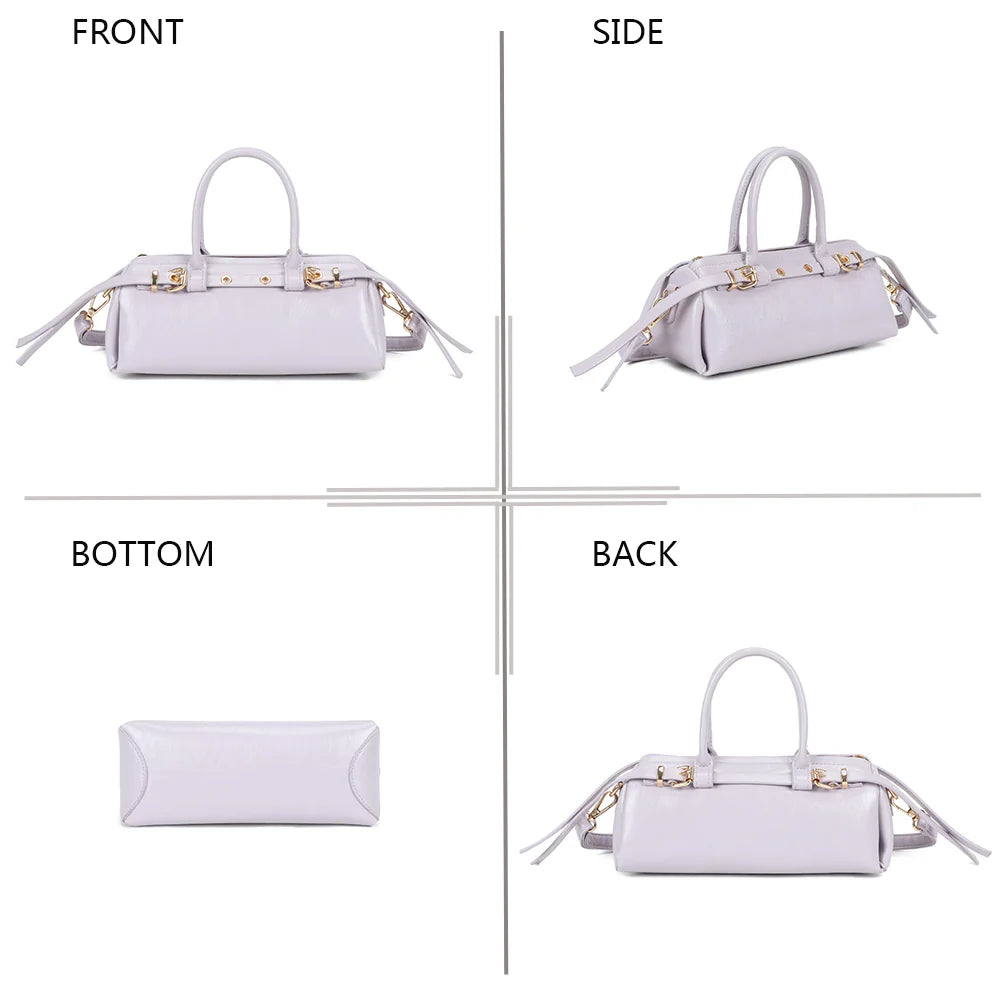 Maïa violet sous quatre angles : face, côté, dessous et dos du petit sac baril – réf. KJ-62062