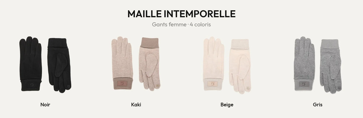 Gants femme Maille Intemporelle en noir, khaki, beige et gris – Gallantry Paris – réf. PT-77005
