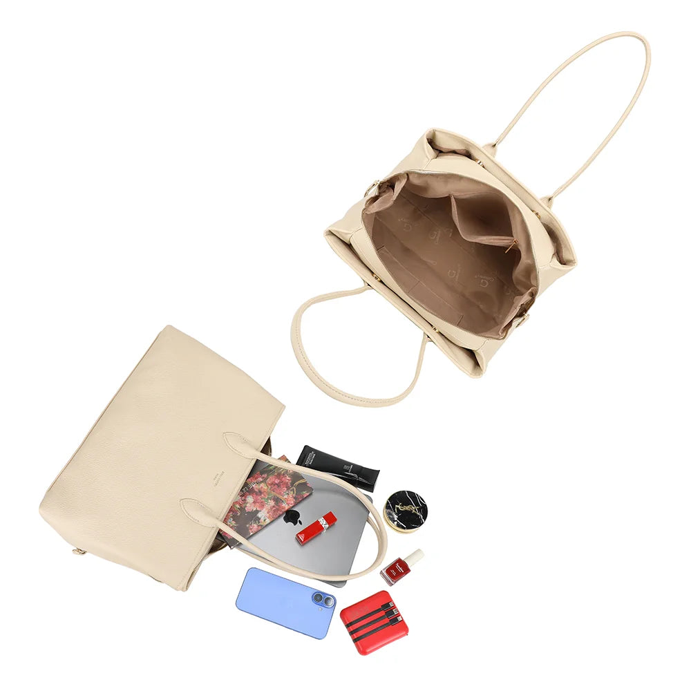 Intérieur du Majestia beige : grand compartiment zippé et poche intérieure pour vos essentiels – réf. M-9460-1
